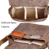 Vianber SLR Camera Bag, Waterproof Wax Canvas Bag Vintage Camera Case Messenger Bag with Interlayer Pad (Khaki)