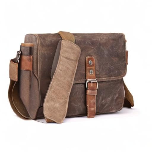 Vianber SLR Camera Bag, Waterproof Wax Canvas Bag Vintage Camera Case Messenger Bag with Interlayer Pad (Khaki)