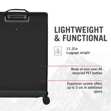 Victorinox Crosslight Large Softside Case - Large Travel Luggage with Spinner Wheels - Premium Traveling Essentials - Includes Foldable Pack Light Organizer - 106 Liter, Black