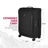 Victorinox Crosslight Large Softside Case - Large Travel Luggage with Spinner Wheels - Premium Traveling Essentials - Includes Foldable Pack Light Organizer - 106 Liter, Black