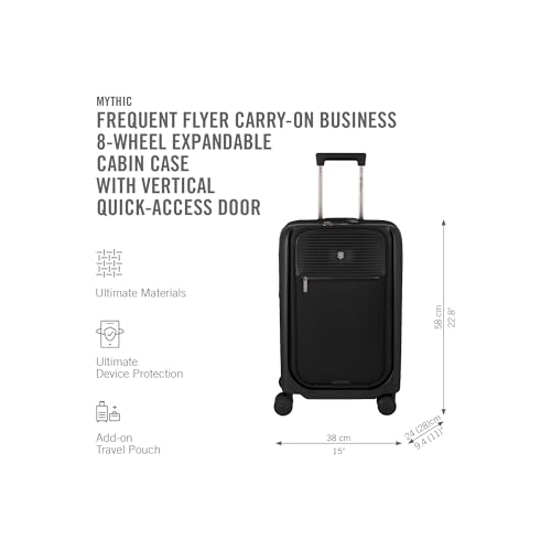 Victorinox Mythic, Freqeuent Flyer Carry-On Business, 8-Wheel Expandable Cabin Case with Vertical Quick-Access Door - Black