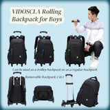 VIDOSCLA Black Kids Boys Rolling Backpack Teens Carry - on Luggage with Wheels Trolly BookBag for School - 2 Wheels