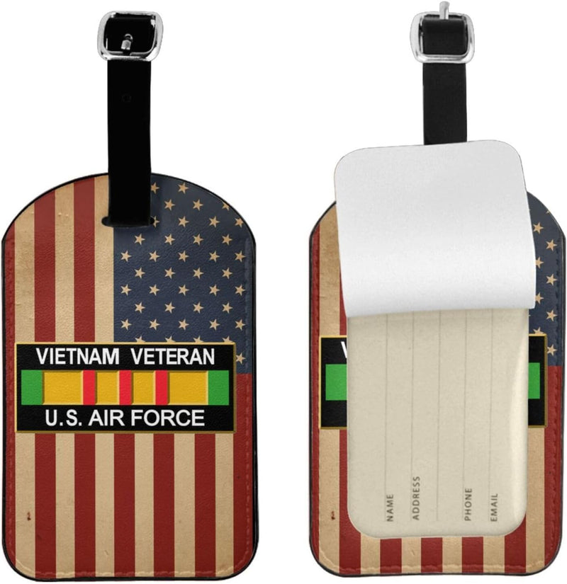 Vietnam Veteran U.S. Air Force Leather Luggage Tags for Men Women for Suitcases - Baggage Bag Tag Suitcase Labels ID Tags with Full Back Privacy Cover