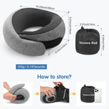Vietora Eud Travel Neck Pillow, Memory Foam Neck Support for Airplane, Car & Office, Breathable Portable Design with Eye Mask, Earplug Holder & Carry Bag, for Men&Women