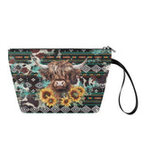 Viewamoon Western Travel Toiletry Bag for Women Hanging Makeup Bag Cosmetic Purse Highland Cow Make Up Brush Holder Organizer Sunflower Purse Lipstick Pouch Zipper for Summer Beach Holiday Outdoor