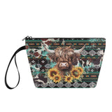 Viewamoon Western Travel Toiletry Bag for Women Hanging Makeup Bag Cosmetic Purse Highland Cow Make Up Brush Holder Organizer Sunflower Purse Lipstick Pouch Zipper for Summer Beach Holiday Outdoor