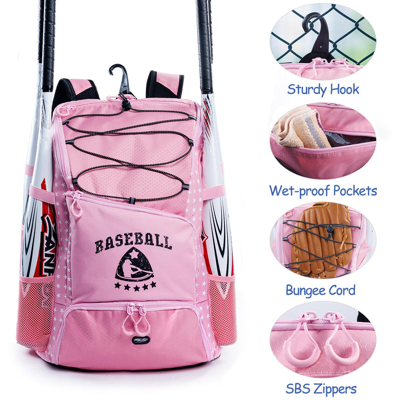 VIGEGARI Baseball Bag for Youth & Adult with 4 Bat Sleeves - Softball Bat Bag with Shoe Compartment - Baseball Backpack for T - Ball, Softball Equipment, Baseball Gear, Baseball Bags for Boys 8 - 12