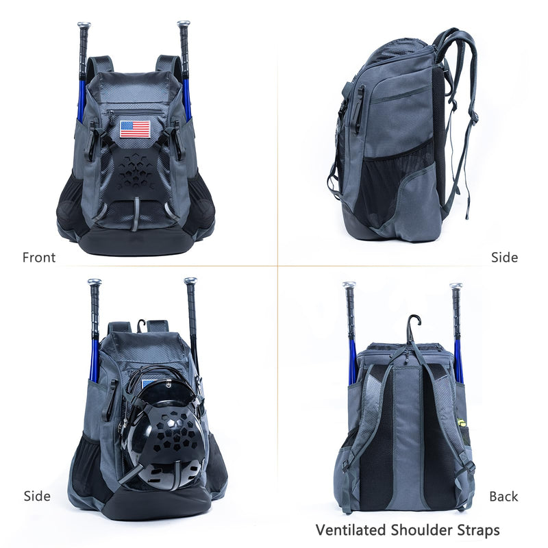 VIGEGARI Baseball Bag Softball Bat Bag - Baseball Backpack Adult with Gear Klip To Hold Baseball Glove, Baseball Essential Gear - Youth Baseball Bag for Boys, Girls, Baseball Accessories, Grey