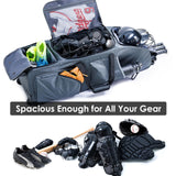 VIGEGARI Large Rolling Baseball Bag with Wheels - Softball Bag for T - Ball to Adult Leagues - Grey, 4 Bats, Separate Shoe Compartment, Fence Hook