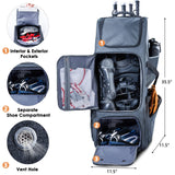 VIGEGARI Large Rolling Baseball Bag with Wheels - Softball Bag for T - Ball to Adult Leagues - Grey, 4 Bats, Separate Shoe Compartment, Fence Hook