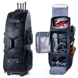 VIGEGARI Upgraded Rolling Baseball Bag with Sturdy Hard Backing - Large Softball Bag with Wheels for 4 Bats, Large Team Equipment Duffle Bat Bag, Catcher Gear Bag for Boys 8-12, Youth, Adults