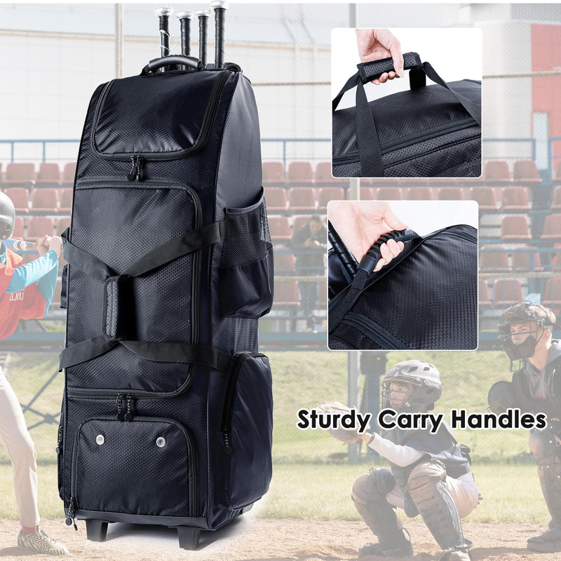 VIGEGARI Upgraded Rolling Baseball Bag with Sturdy Hard Backing - Large Softball Bag with Wheels for 4 Bats, Large Team Equipment Duffle Bat Bag, Catcher Gear Bag for Boys 8 - 12, Youth, Adults