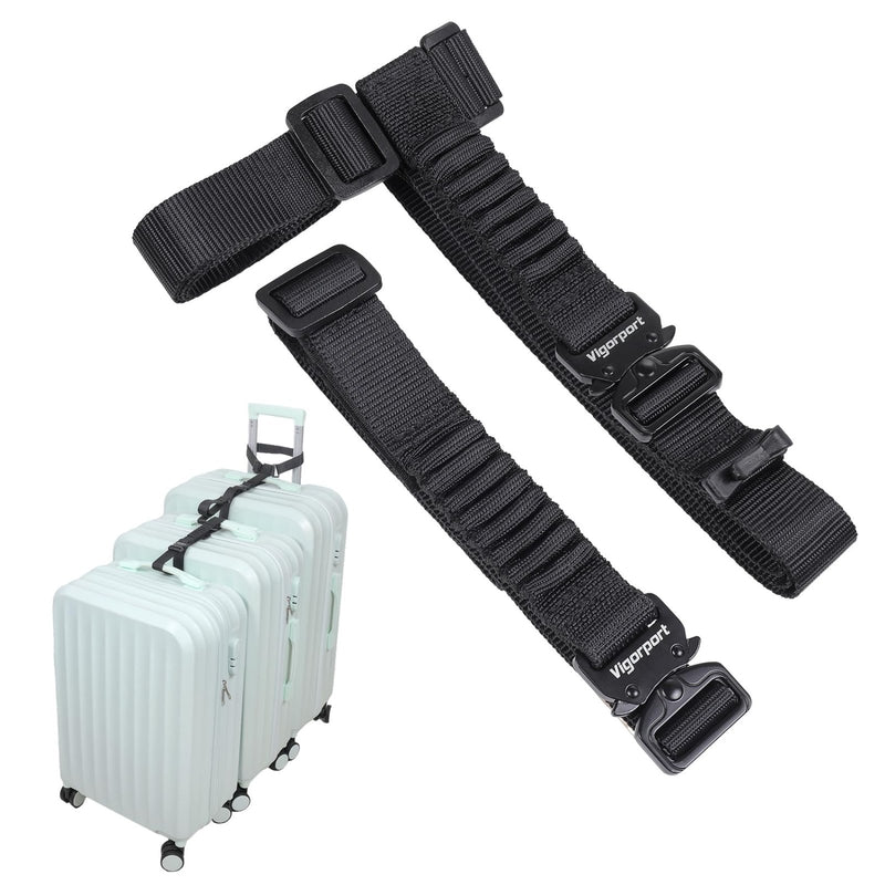 Vigorport Luggage Straps, Metal Luggage Connector Straps for Suitcases, Stretchable Add a Bag Adjustable Accessories Travel Belts (Black, Normal)
