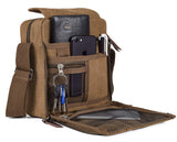 Vintage Canvas Cross Body Casual Shoulder Bag, Multipurpose Messenger Bag Purse Briefcase Travel Organizer Bag Multi-pocket Handbag , Coffee