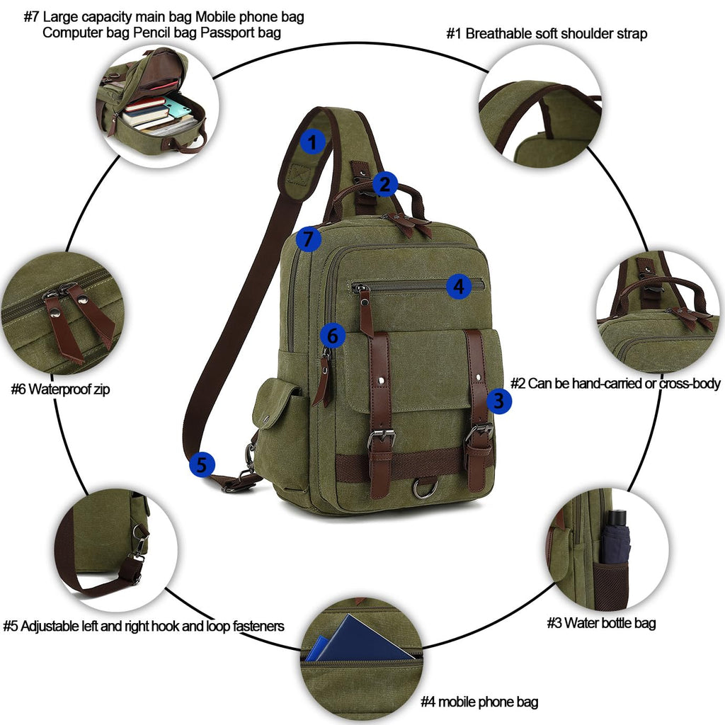 Vintage Canvas Crossbody Bag for Men - Lightweight Single Shoulder Laptop Bag for Casual Travel and Cycling - Green