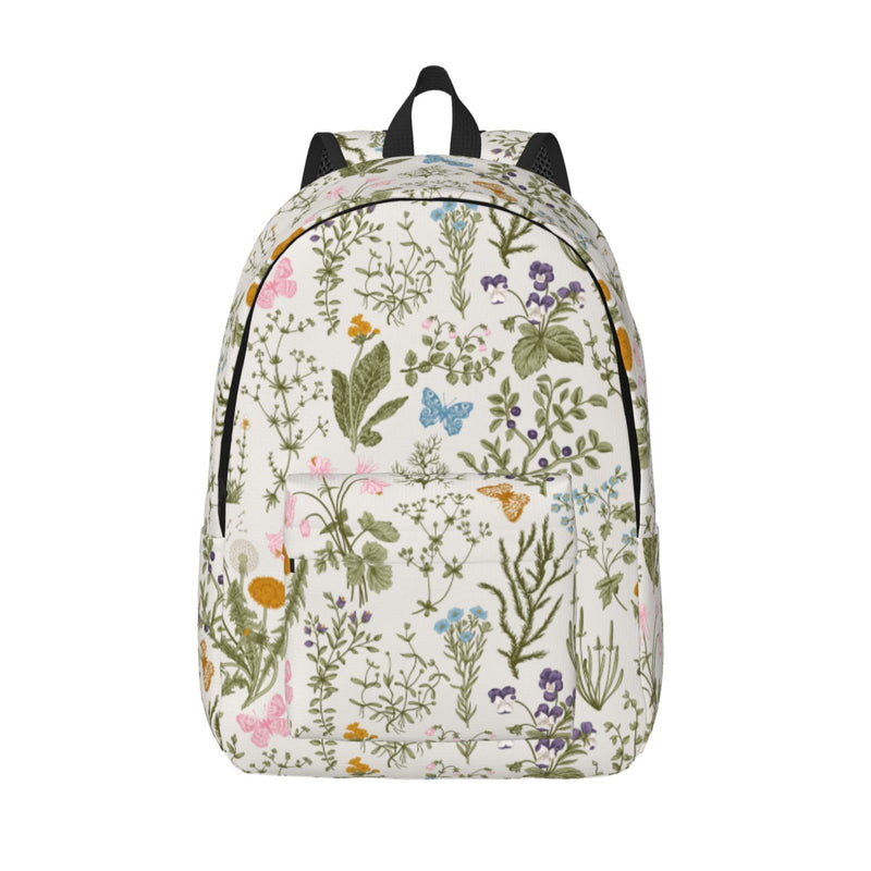 Vintage Wild Herb Floral Flower School Backpack for Girls Boys Women Lightweight Canvas Bookbag Casual Laptop Daypack for Travel Outdoor Camping, 17 Inch