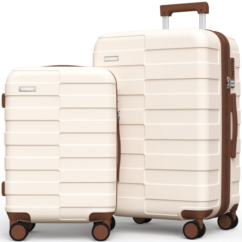 Vipbox Luggage Sets 2 Piece 20/24 Inch (3 - YEARS VIP SERVICE) Hardside Ultra Durable Expandable Lightweight Polycarbonate Carry On Travel Suitcase with Spinner Wheels TSA Lock, Elegant White