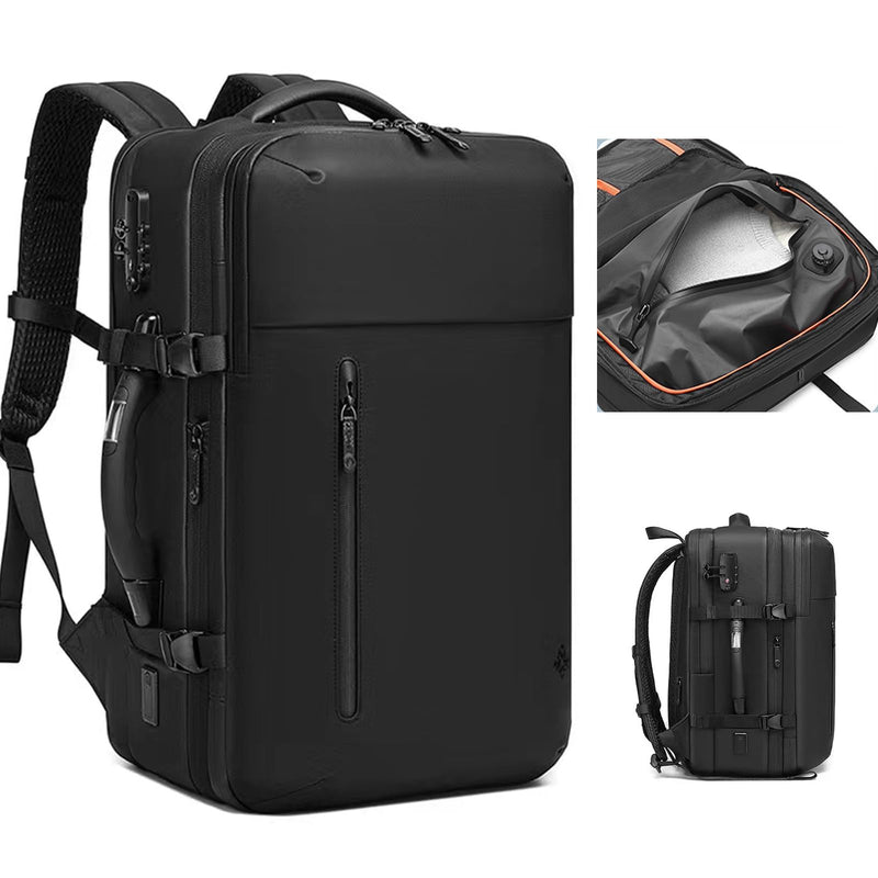 Visnalefry 55L Travel Backpack with Built - in Vacuum Seal Backpacks Exapandable Waterproof Air Compression with electronic scale TSA Lock Carry - On Suitcase Luggage Laptop Bag Black