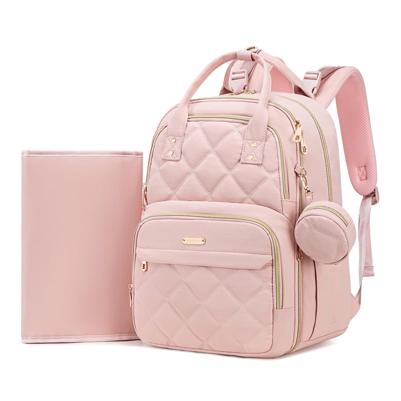 ViveVoy Diaper Bag Backpack, Travel Essential Baby Bag, Multi - Functional Waterproof Quilted Diaper Bag, Baby Essential Travel Tote with Changing Pad, Stroller Straps & Pacifier Case, Pink