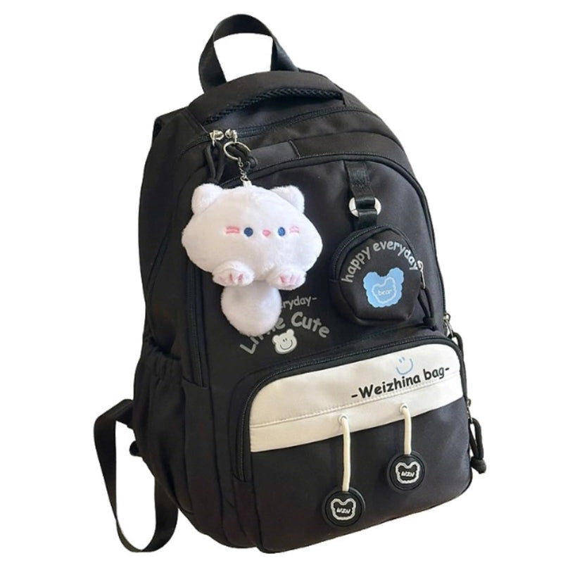 Vivixilan Cute Backpack with a Plush Pendant, Stylish Multi - pocket Bookbag with Anti - theft Design for New Semester Gifts (black)