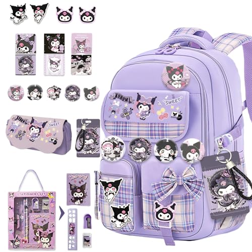 Vivixilan Kawaii Backpack with 22Pcs Accessories Anime Cartoon Anti-Theft Travel Aesthetic New Semester Gifts Bag with Cute Pin | Backpacks4Less