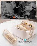 VLANDO Makeup Bag,Travel Toiletry Bag,Cosmetic Bag for Women PU Leather Portable Make up Bag for Skincare, Brushes & Travel Essentials - Off White