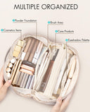 VLANDO Makeup Bag,Travel Toiletry Bag,Cosmetic Bag for Women PU Leather Portable Make up Bag for Skincare, Brushes & Travel Essentials - Off White