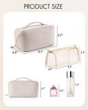 VLANDO Makeup Bag,Travel Toiletry Bag,Cosmetic Bag for Women PU Leather Portable Make up Bag for Skincare, Brushes & Travel Essentials - Off White