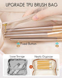 Vlando Travel Makeup Bag,Brown Leather Make up Bag,Portable Toiletry Bag with Divider and Handle,Gifts for Women (Brown)