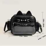Vobomo Cat Ita Bag Pin Display Backpack for School PU Leather Preppy Backpack for Girl Y2k Single Shoulder Crossbody Bag (Black)