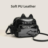 Vobomo Cat Ita Bag Pin Display Backpack for School PU Leather Preppy Backpack for Girl Y2k Single Shoulder Crossbody Bag (Black)