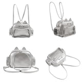 Vobomo Cat Ita Bag Pin Display Backpack for School PU Leather Preppy Backpack for Girls Y2k Aesthetic Single Shoulder Bag (Silver)