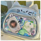 Vobomo Cat Ita Bag Pin Display Backpack for School PU Leather Preppy Backpack for Girls Y2k Aesthetic Single Shoulder Bag (Silver)
