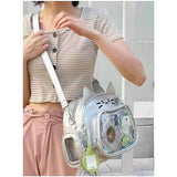 Vobomo Cat Ita Bag Pin Display Backpack for School PU Leather Preppy Backpack for Girls Y2k Aesthetic Single Shoulder Bag (Silver)