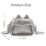 Vobomo Cat Ita Bag Pin Display Backpack for School PU Leather Preppy Backpack for Girls Y2k Aesthetic Single Shoulder Bag (Silver)
