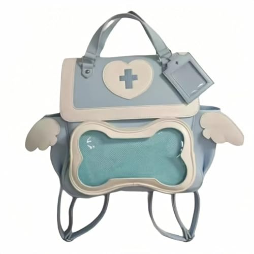Vobomo Cute Puppy Bone Ita Bag Y2k Aesthetic Cute Backpack Waterproof PU Leather Backpack Cross and Angel Wings Ita Bag (Llight blue) | Backpacks4Less