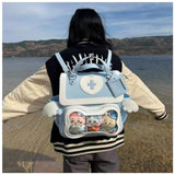 Vobomo Cute Puppy Bone Ita Bag Y2k Aesthetic Cute Backpack Waterproof PU Leather Backpack Cross and Angel Wings Ita Bag (Llight blue)
