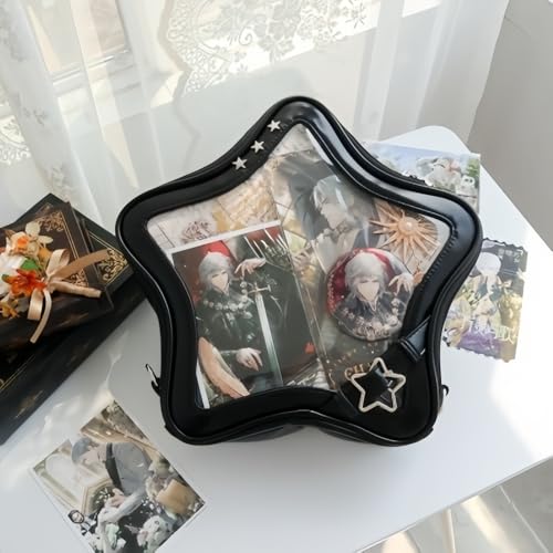 Vobomo Kawaii Ita Bag Backpack Star Pins Display Crossbody Bag with Insert Y2k Aesthetic Cute Handbag for Anime Comic Con (Black)