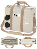 VOFANK Canvas Tote Bag for Women with Zipper and Compartments Large Work Bible Bag Crossbody Teacher College Tote Purse (Light Khaki, L)