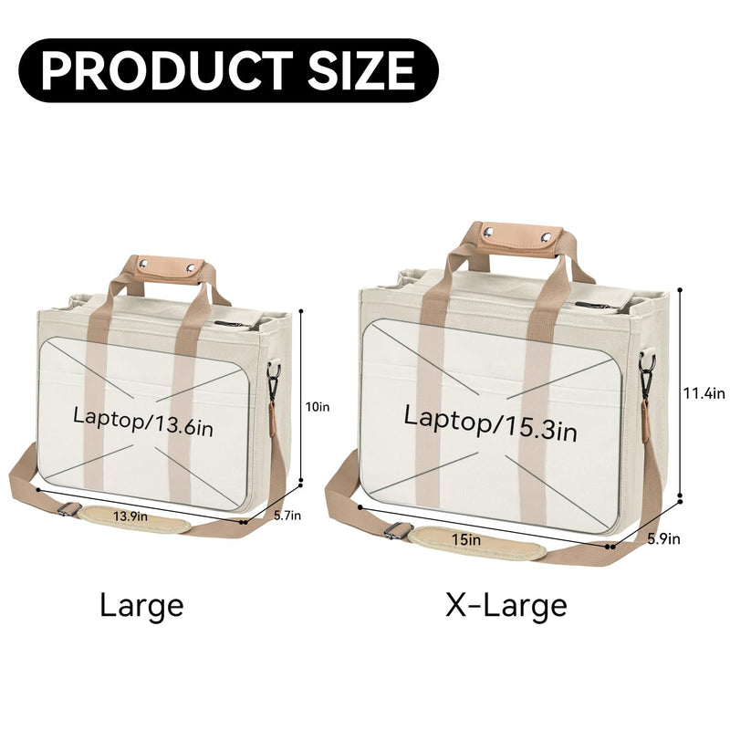 VOFANK Canvas Tote Bag for Women with Zipper and Compartments Large Work Bible Bag Crossbody Teacher College Tote Purse (Light Khaki, L)