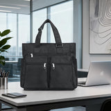 VOLGANIK ROCK Canvas Tote Bag Waterproof Nylon Multi Pocket Shoulder Bags Laptop Work Bag Teacher Purse and Handbags for Women & Men (Black)