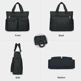 VOLGANIK ROCK Canvas Tote Bag Waterproof Nylon Multi Pocket Shoulder Bags Laptop Work Bag Teacher Purse and Handbags for Women & Men (Black)
