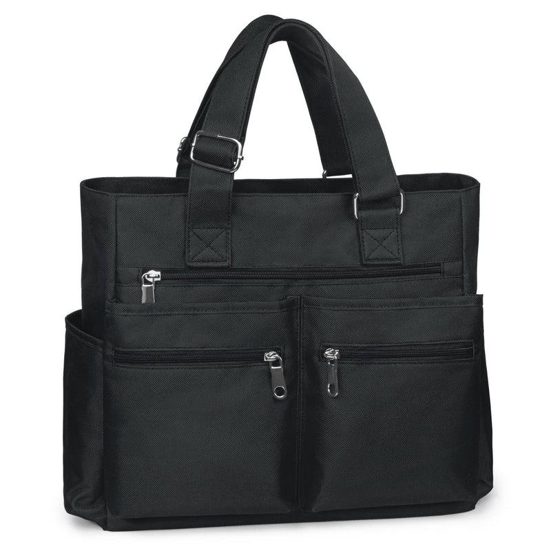 VOLGANIK ROCK Canvas Tote Bag Waterproof Nylon Multi Pocket Shoulder Bags Laptop Work Bag Teacher Purse and Handbags for Women & Men (Black)