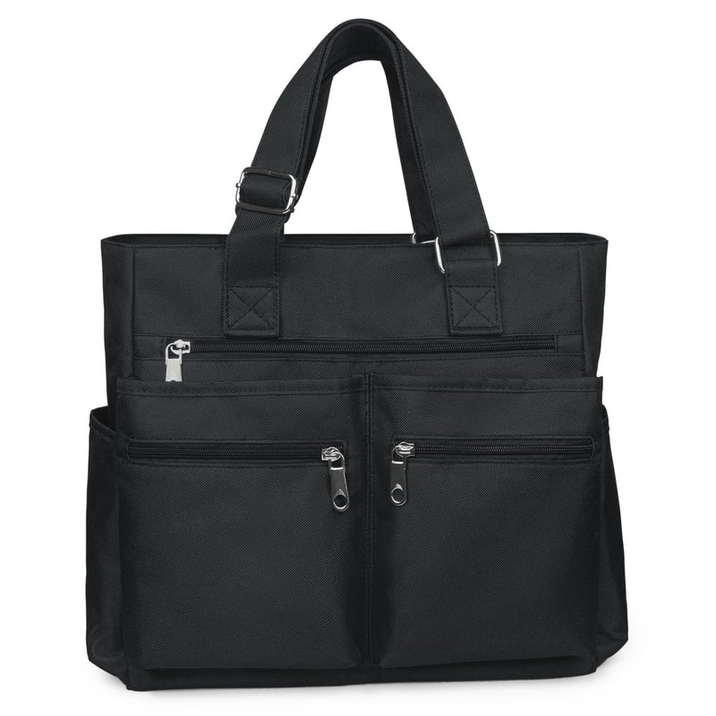 VOLGANIK ROCK Canvas Tote Bag Waterproof Nylon Multi Pocket Shoulder Bags Laptop Work Bag Teacher Purse and Handbags for Women & Men (Black)