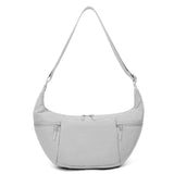 VONAL Nylon Crescent Crossbody Bag, Sloughy Shoulder Hobo Bag for Women Men, Lightweight Dumpling Sling Bag Purse with Adjustable Stap 4 Zippers & Dual Side Pockets (Light Gray)