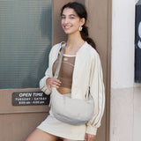 VONAL Nylon Crescent Crossbody Bag, Sloughy Shoulder Hobo Bag for Women Men, Lightweight Dumpling Sling Bag Purse with Adjustable Stap 4 Zippers & Dual Side Pockets (Light Gray)