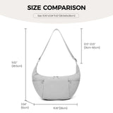 VONAL Nylon Crescent Crossbody Bag, Sloughy Shoulder Hobo Bag for Women Men, Lightweight Dumpling Sling Bag Purse with Adjustable Stap 4 Zippers & Dual Side Pockets (Light Gray)