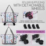 VOOWO Rolling Duffel Bag with Wheels - Foldable Expandable Duffle Bag with Wheels for Travel, Rolling Luggage Bag Carry On Bag with Wheel, Large Rolling Backpack Weekend Bag for Men Women (White)