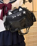 VOUSXLLEZ Cute Cat Ita Bag Pin Display Backpack,Shoulder Crossbody,Multi-Purpose, Kawaii Purse with Insert,PU Leather, for Kpop Fan Anime (Pins NOT Included) (Black)