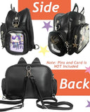 VOUSXLLEZ Cute Cat Ita Bag Pin Display Backpack,Shoulder Crossbody,Multi-Purpose, Kawaii Purse with Insert,PU Leather, for Kpop Fan Anime (Pins NOT Included) (Black)